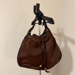 Gucci Dark Brown Leather Hobo Bag with Gold Accents